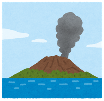 煙を上げている桜島のイラスト